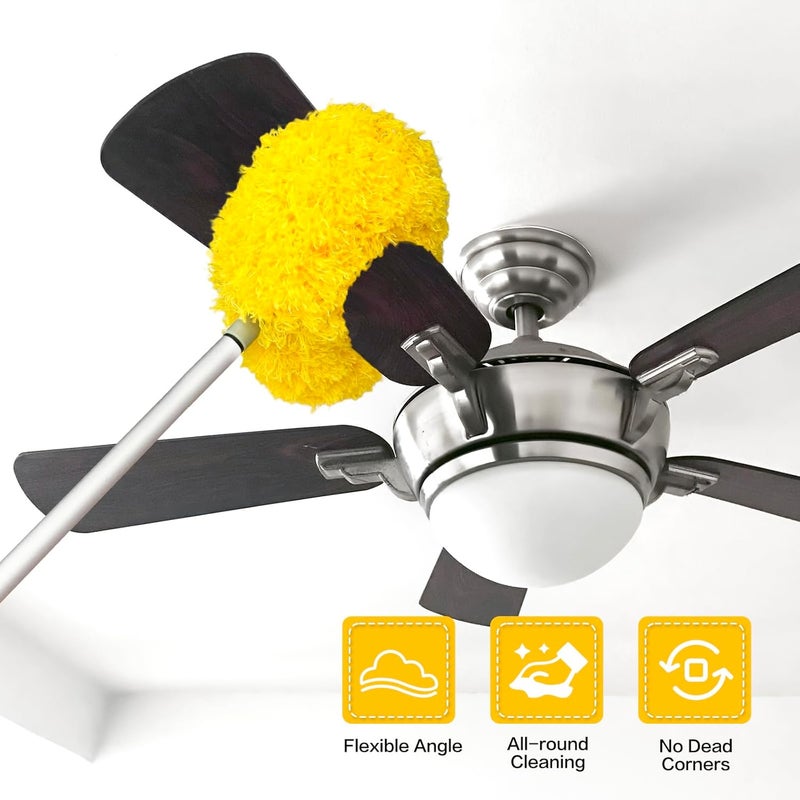 Heonay Ceiling Fan Cleaner Duster Reusable Microfiber Ceiling Fan Blade Cleaner Removable Duster with Extension Pole Adjusts 13 to 49.7 Inch for Cleaning Walls Bookshelves Furniture Door Window Top (Yellow) - Image 2